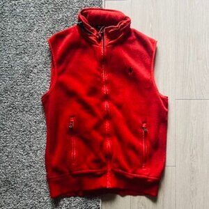 Vintage Polo Ralph Lauren Fleece Vest Men’s Large Red Removable Hood Hiking Fall